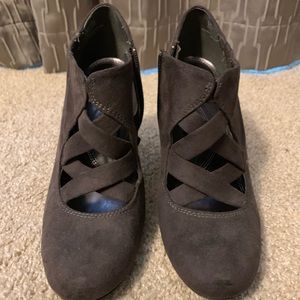 Gray faux suede zippered bootie